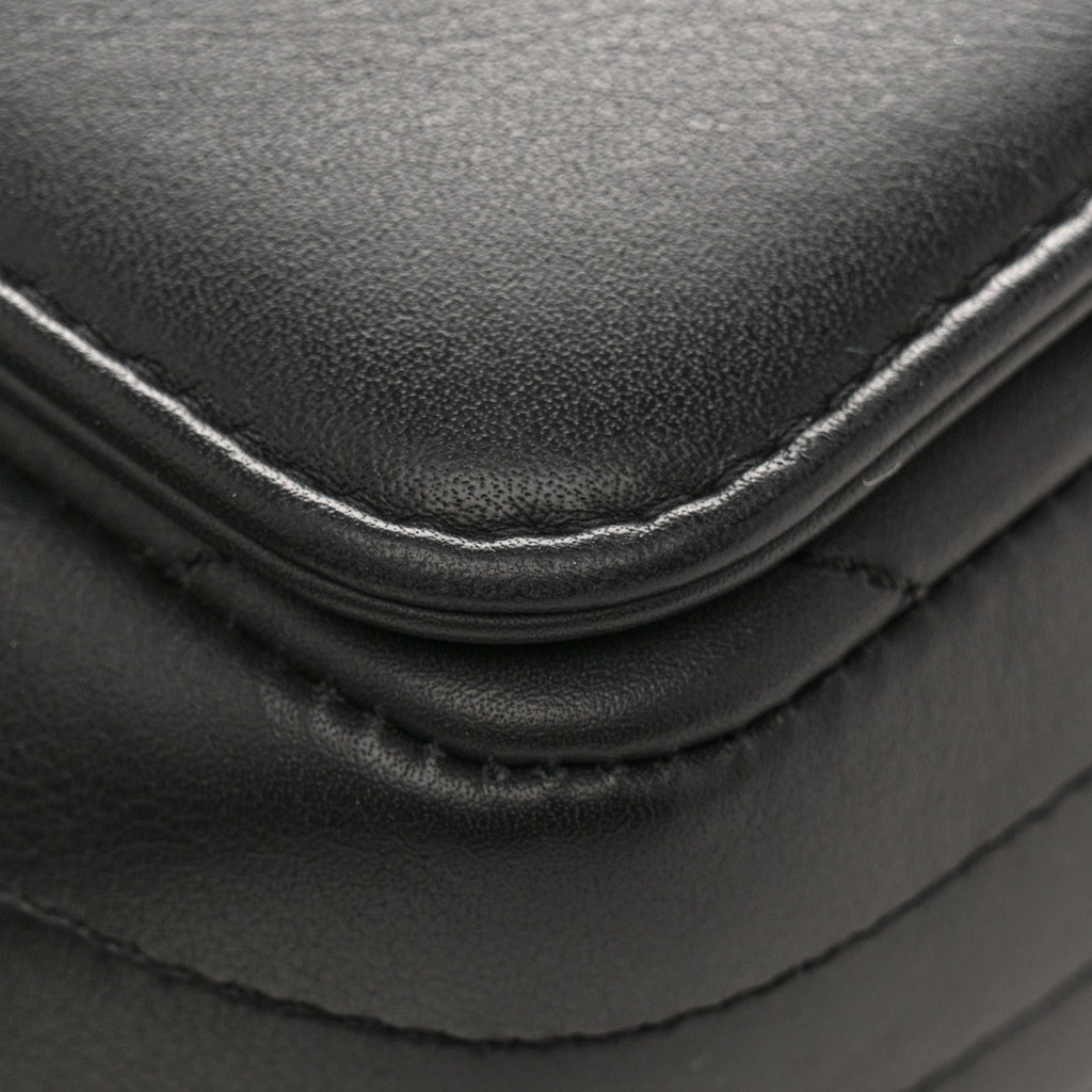 Calfskin Chevron Quilted Small Statement Flap Black