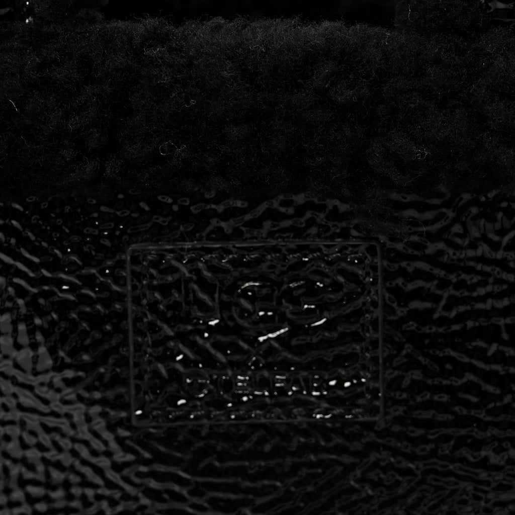 X UGG Crinkle Patent Shearling Small Shopping Bag Black
