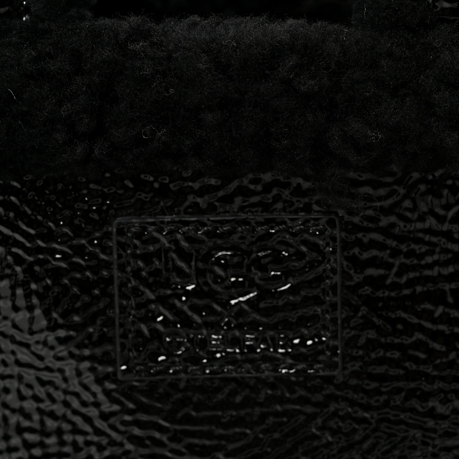 X UGG Crinkle Patent Shearling Small Shopping Bag Black