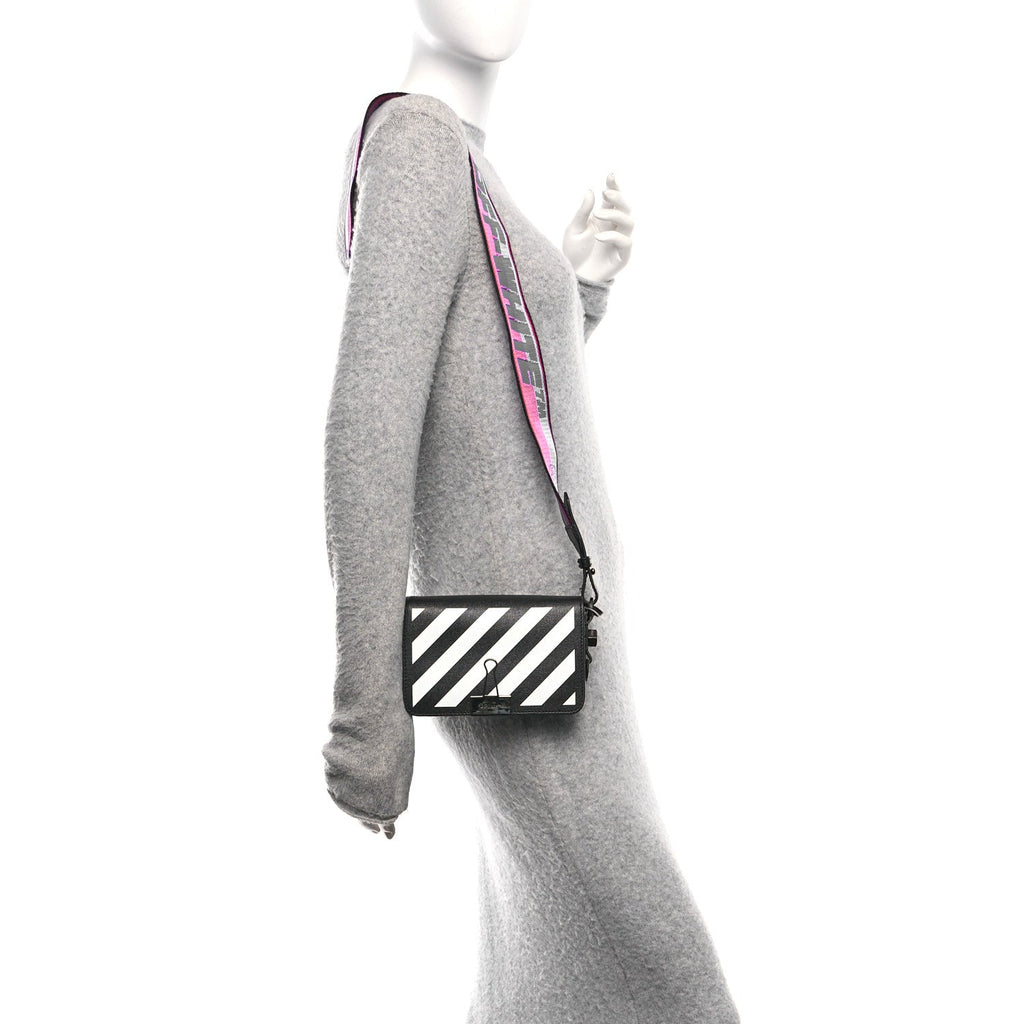 Saffiano Striped Mini Diag Binder Clip Bag Black White Indus