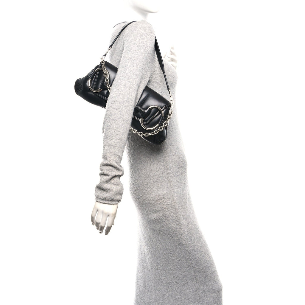 Nappa Vertical Matelasse Medium Maxi Horsebit Chain Shoulder Bag Black
