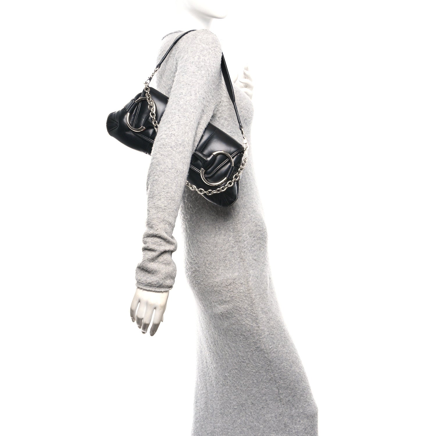 Nappa Vertical Matelasse Medium Maxi Horsebit Chain Shoulder Bag Black