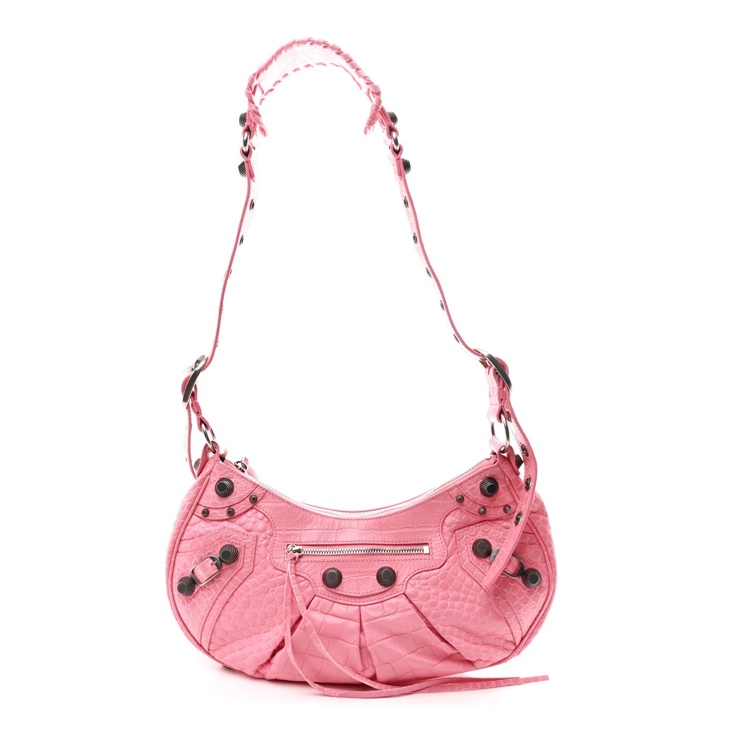 Extra Supple Calfskin Crocodile Embossed Small Le Cagole Shoulder Bag Sweet Pink