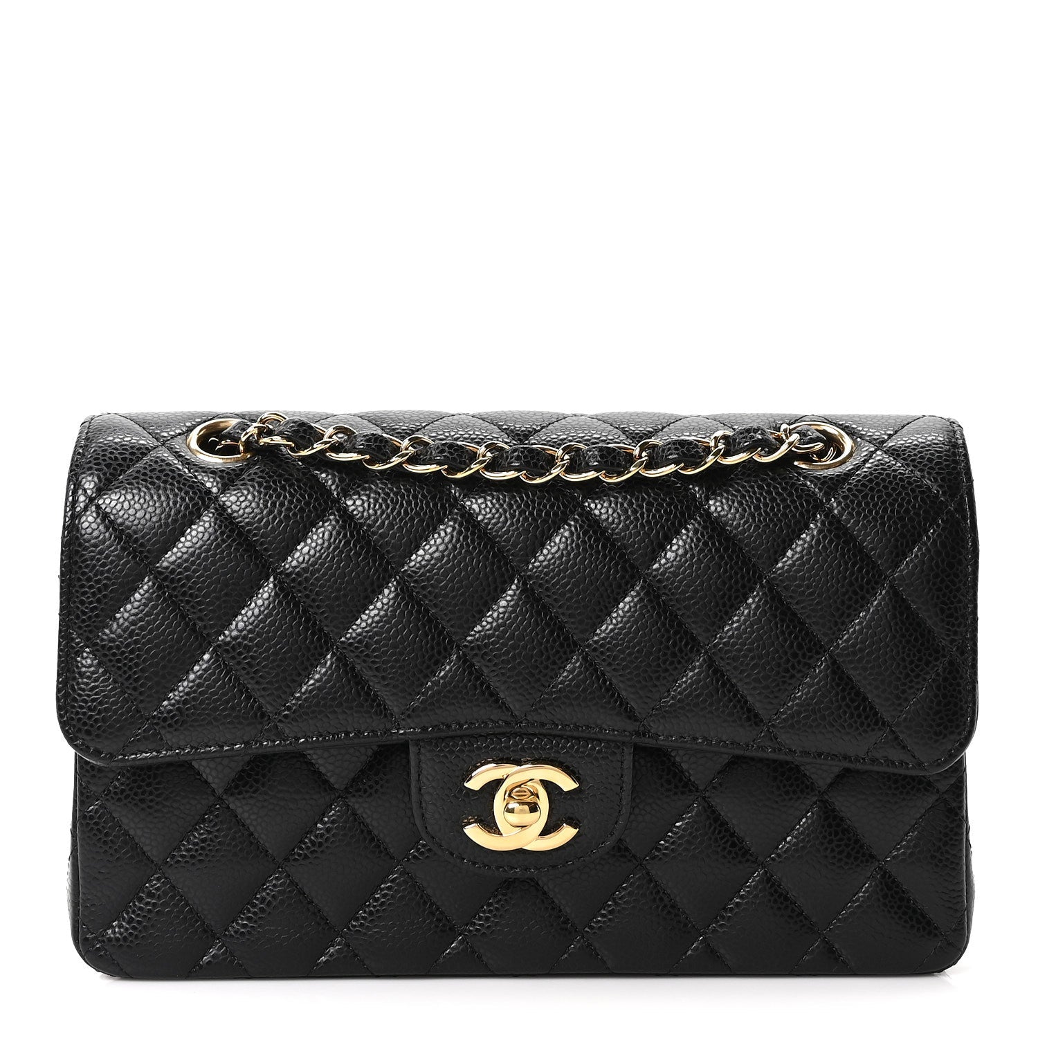 Caviar Quilted Small Double Flap Black