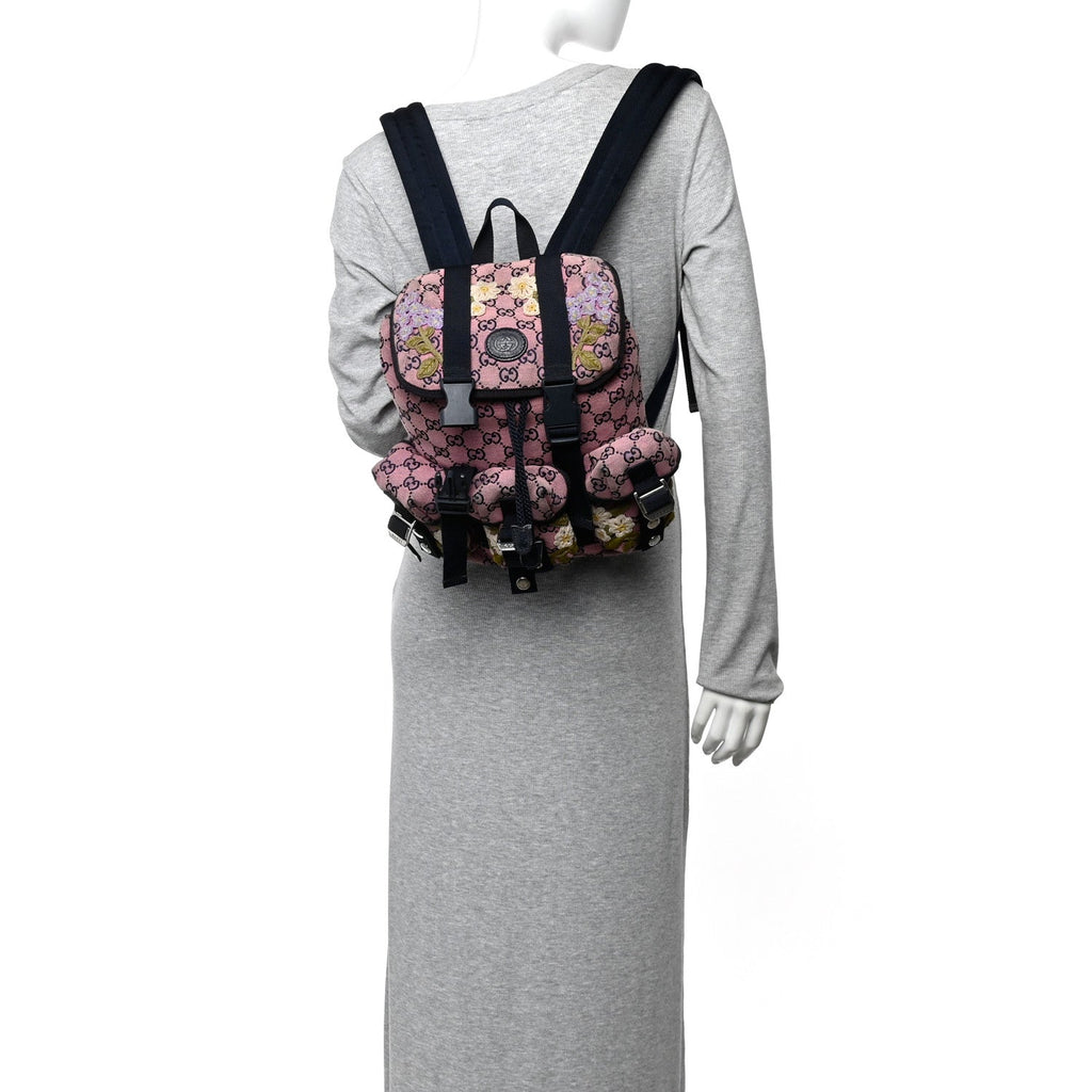 Monogram Multicolor Floral Embroidered Large Retro Interlocking G Three Pocket Backpack Pink Blue Multicolor
