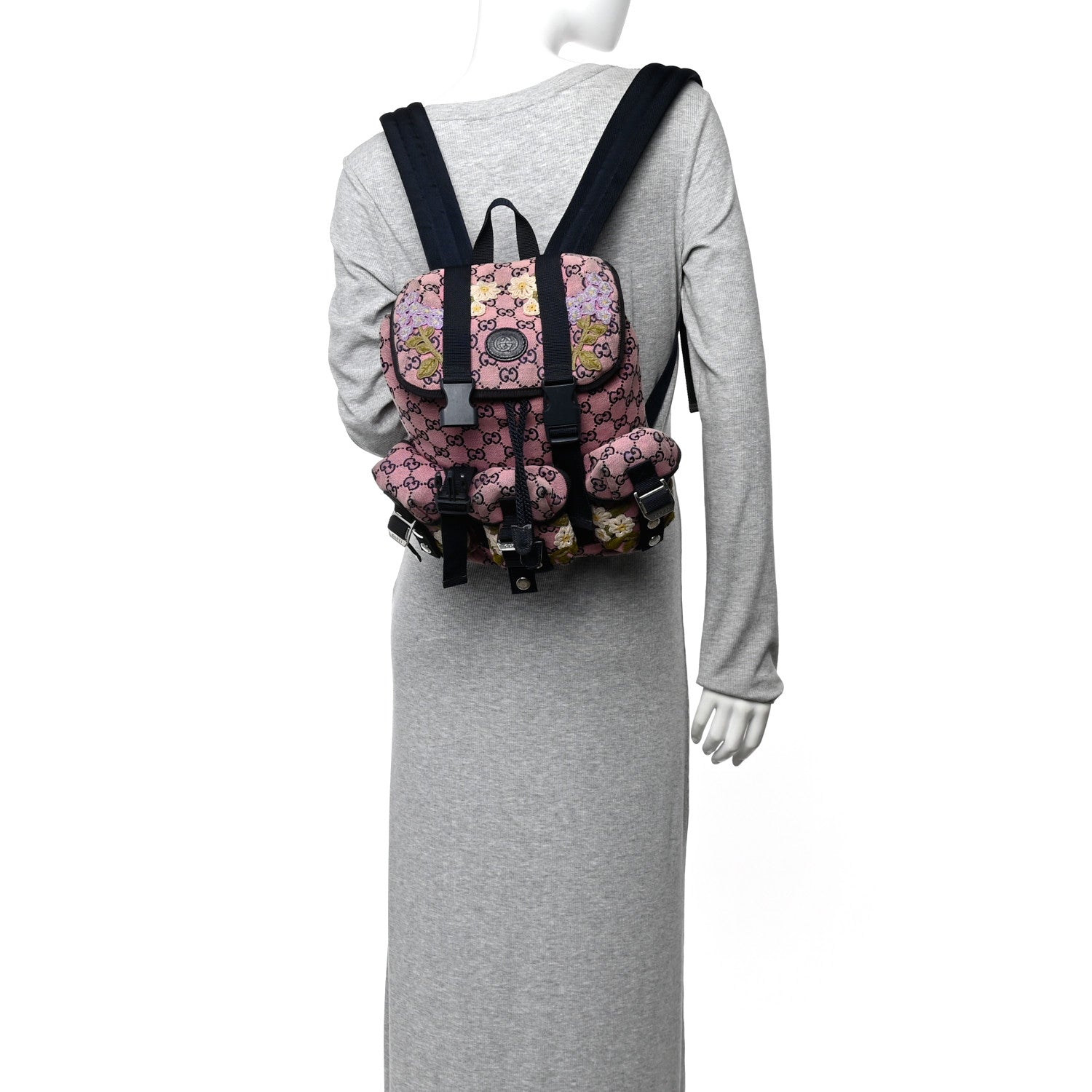 Monogram Multicolor Floral Embroidered Large Retro Interlocking G Three Pocket Backpack Pink Blue Multicolor