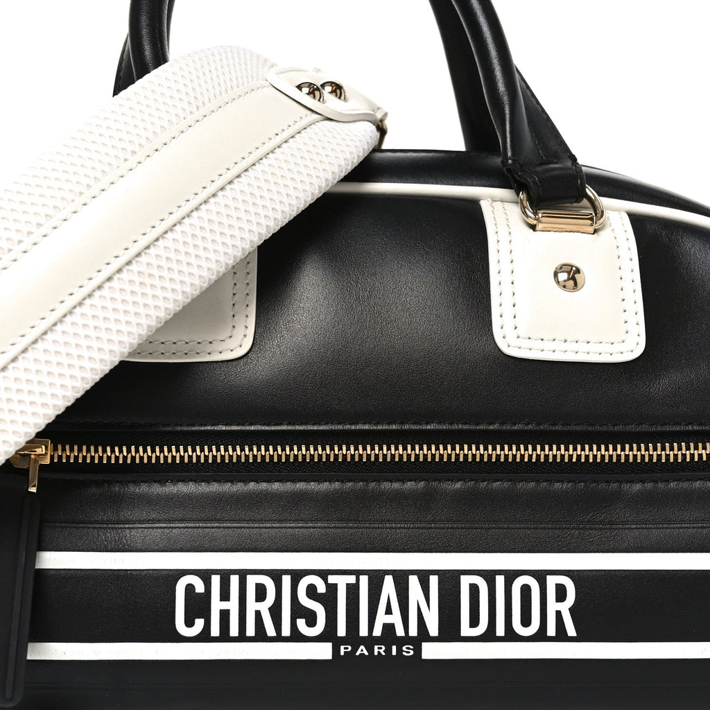 Calfskin Small Dior Vibe Zip Bowling Bag Black White