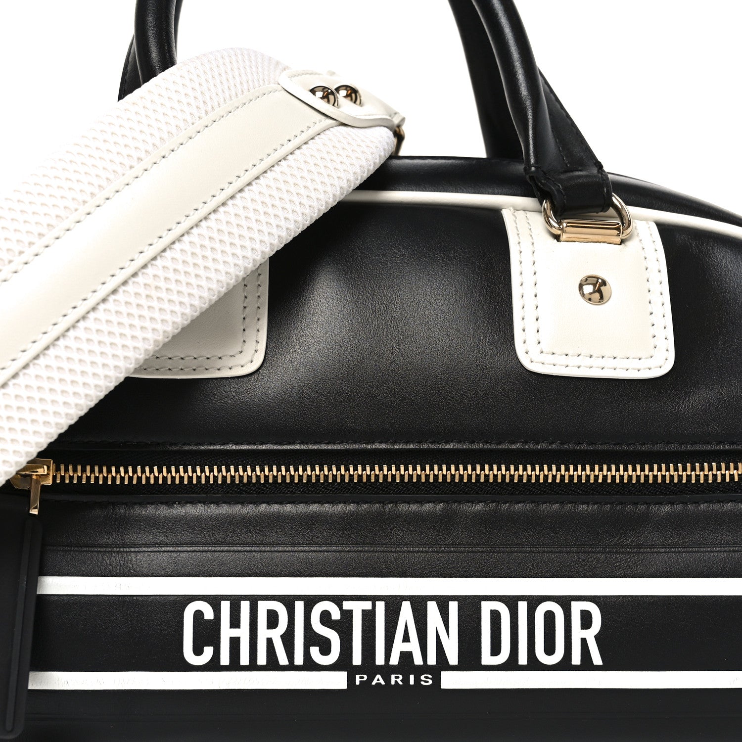 Calfskin Small Dior Vibe Zip Bowling Bag Black White