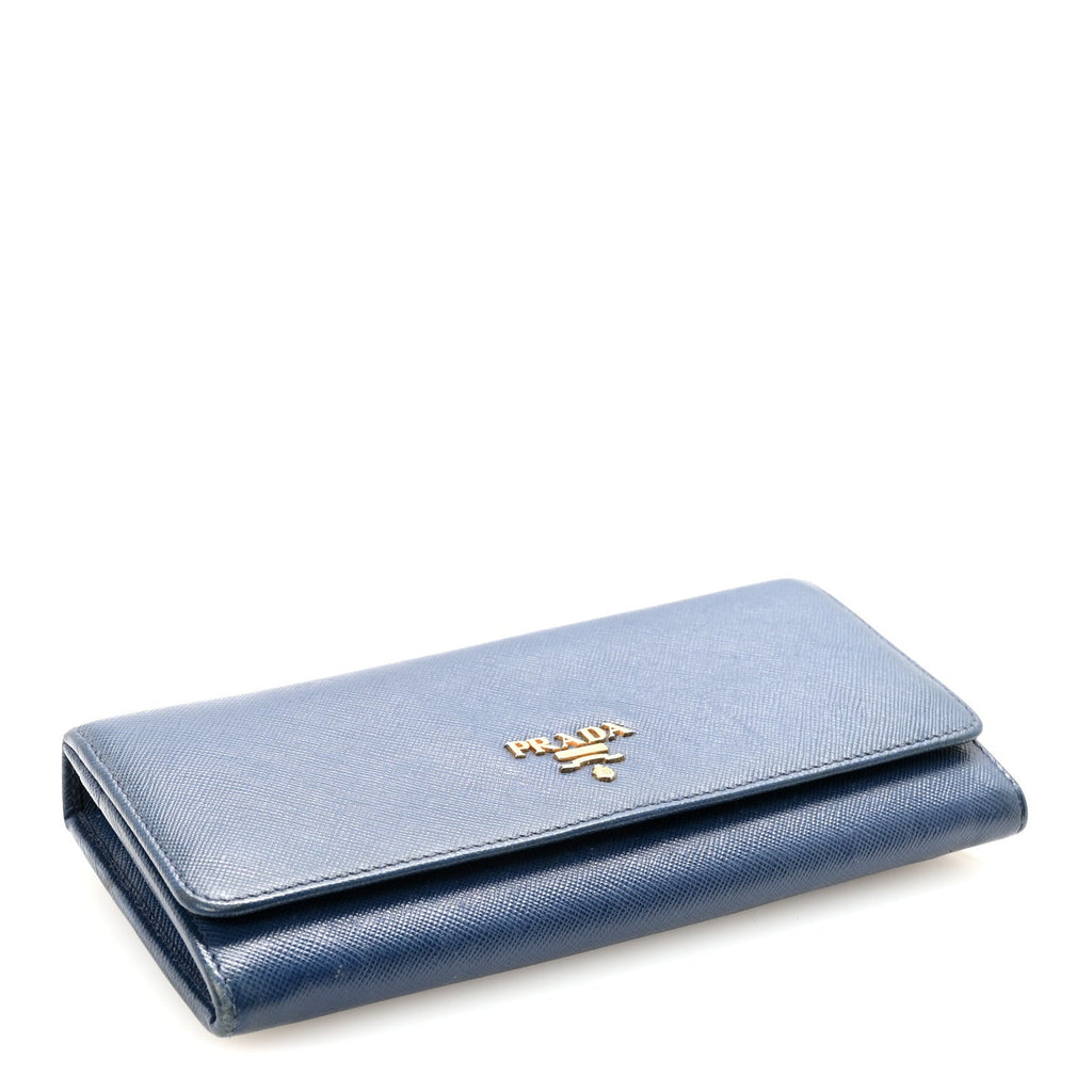 Saffiano Metal Continental Flap Travel Wallet Bluette