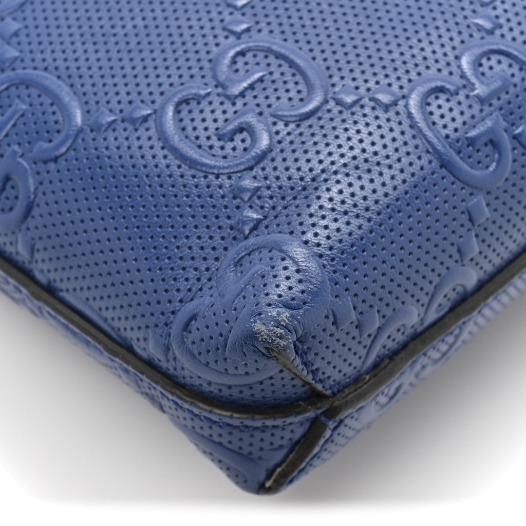 Calfskin GG Tennis Embossed Medium Wristlet Messenger Bag Intense Metal Blue