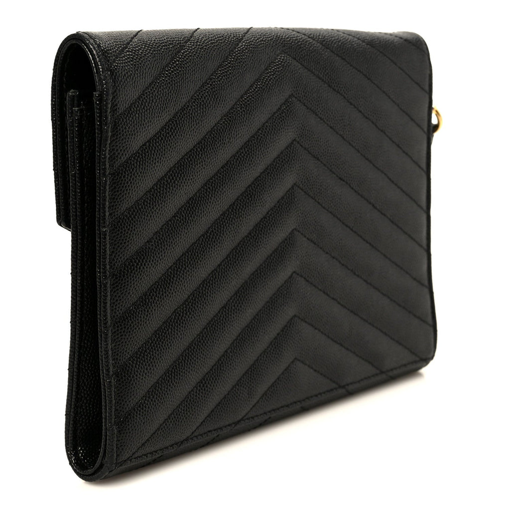 Grain De Poudre Matelasse Chevron Monogram Envelope Clutch Black
