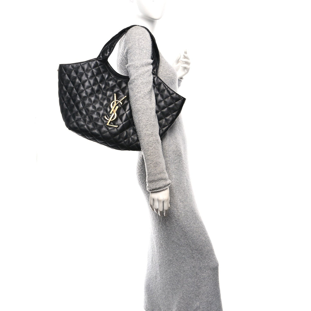Lambskin Quilted Medium Icare Shopping Tote Black