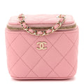 Caviar Quilted Mini Vanity Case With Chain Pink
