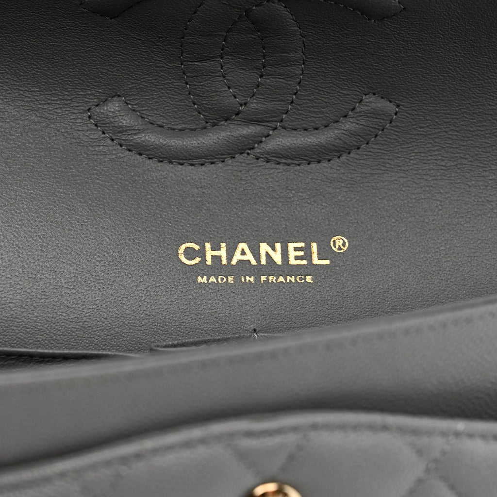 Caviar Quilted Medium Double Flap Grey