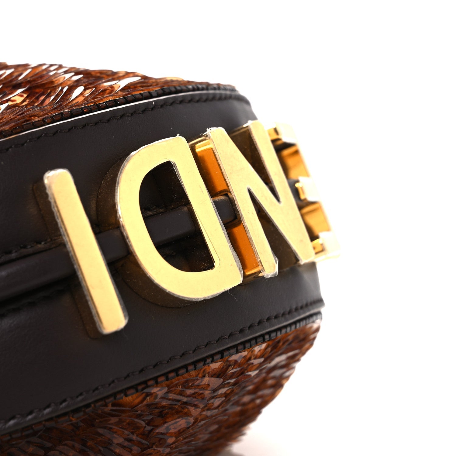 Sequin Paillettes Shiny Nappa Nano Fendigraphy Hobo Charm Brown