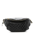 Crumpled Glazed Lambskin Quilted Waist Bag Fanny Pack Black