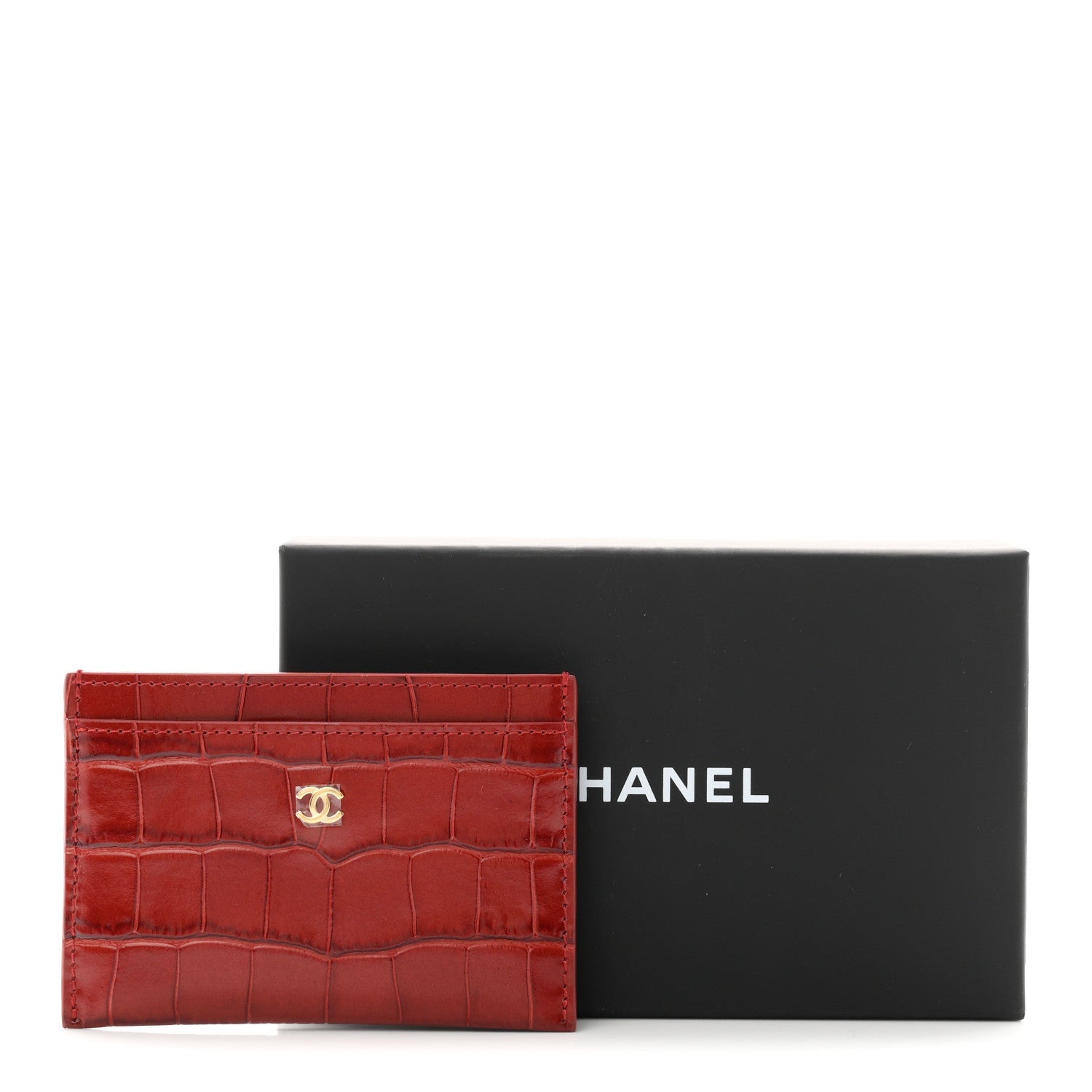 Calfskin Crocodile Embossed Crococo  Holder Burgundy