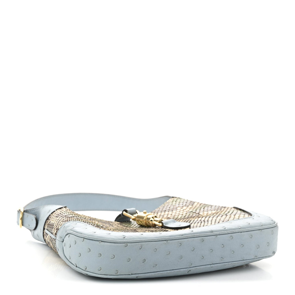 Snakeskin Ostrich Calfskin Small Jackie 1961 Hobo Blue Multicolor