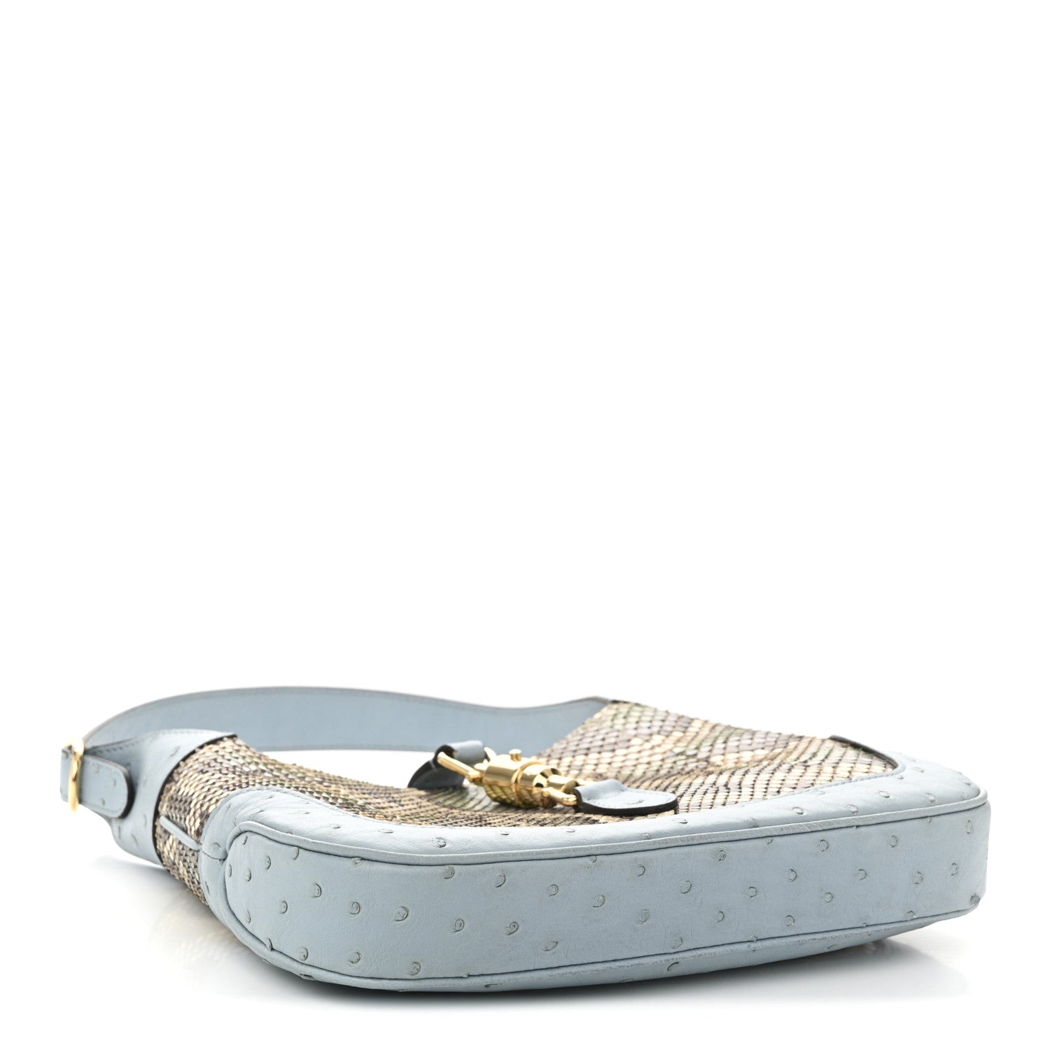 Snakeskin Ostrich Calfskin Small Jackie 1961 Hobo Blue Multicolor