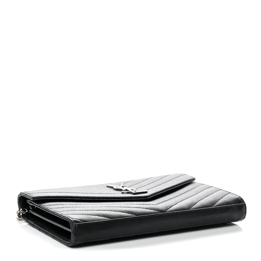 Grain De Poudre Matelasse Chevron Monogram Chain Wallet Black