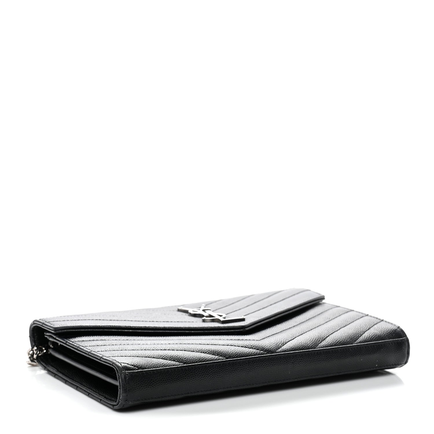 Grain De Poudre Matelasse Chevron Monogram Chain Wallet Black