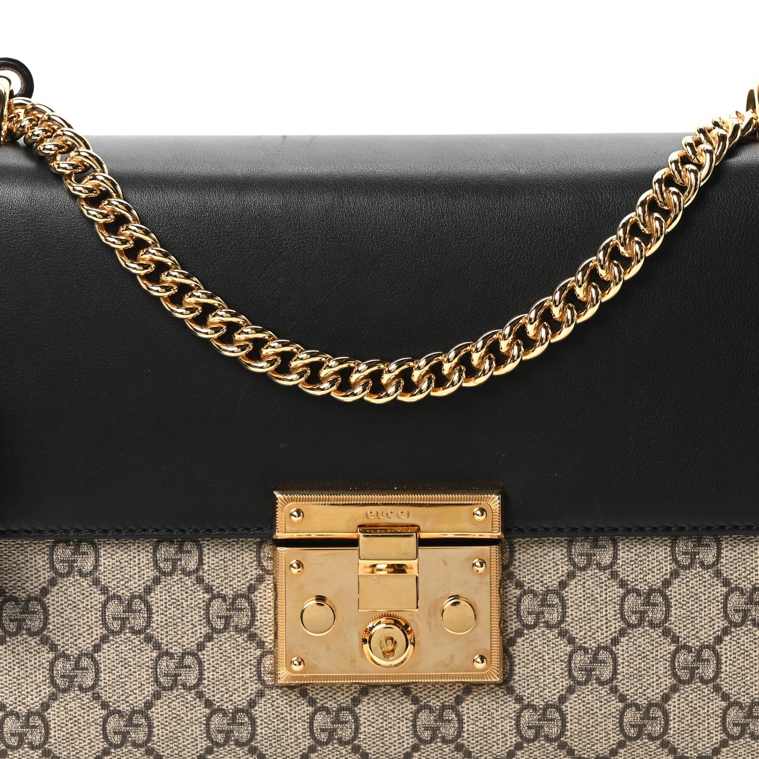 GG Supreme Monogram Calfskin Medium Padlock Shoulder Bag Beige Black Cuir