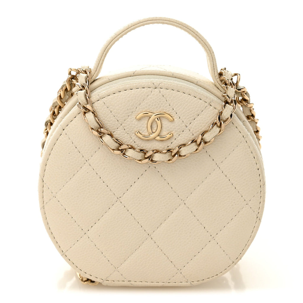 Caviar Quilted Round Handle With Care Vanity With Chain White