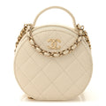 Caviar Quilted Round Handle With Care Vanity With Chain White
