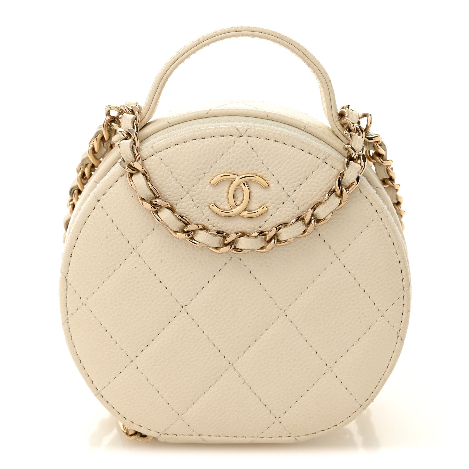 Caviar Quilted Round Handle With Care Vanity With Chain White