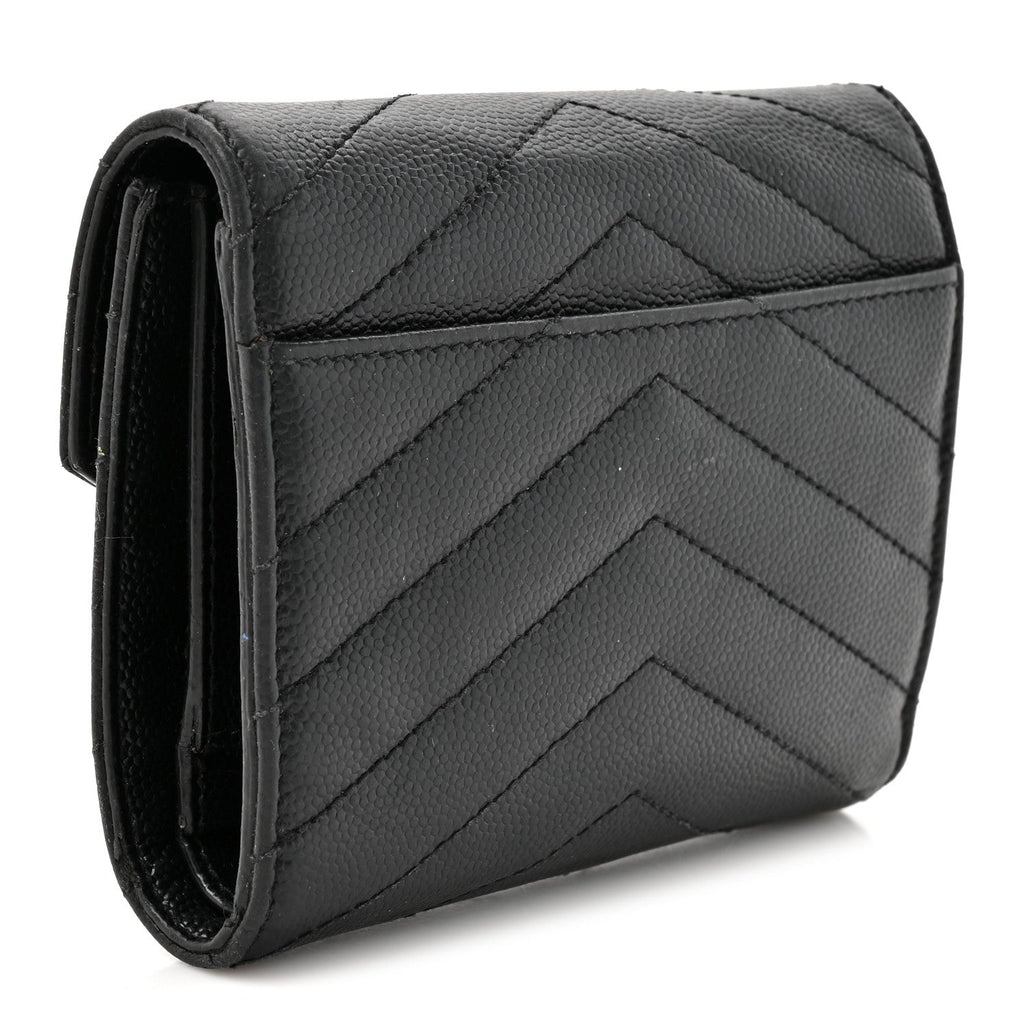Grain De Poudre Matelasse Chevron Monogram Compact Tri Fold Wallet Black