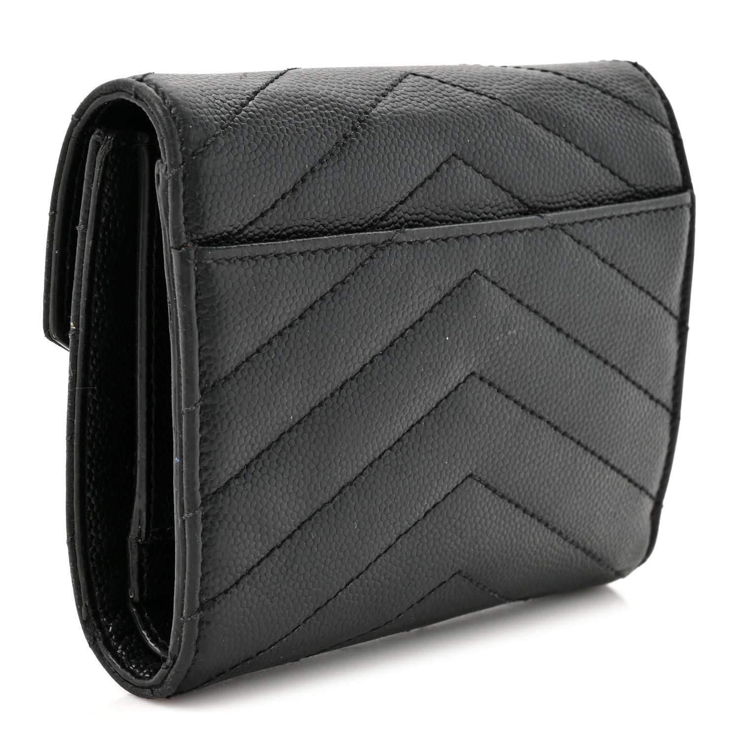Grain De Poudre Matelasse Chevron Monogram Compact Tri Fold Wallet Black