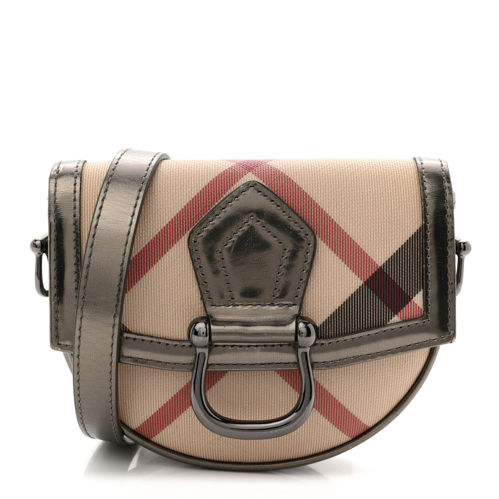 Patent Nova Check Mini Crossbody Bag Pewter