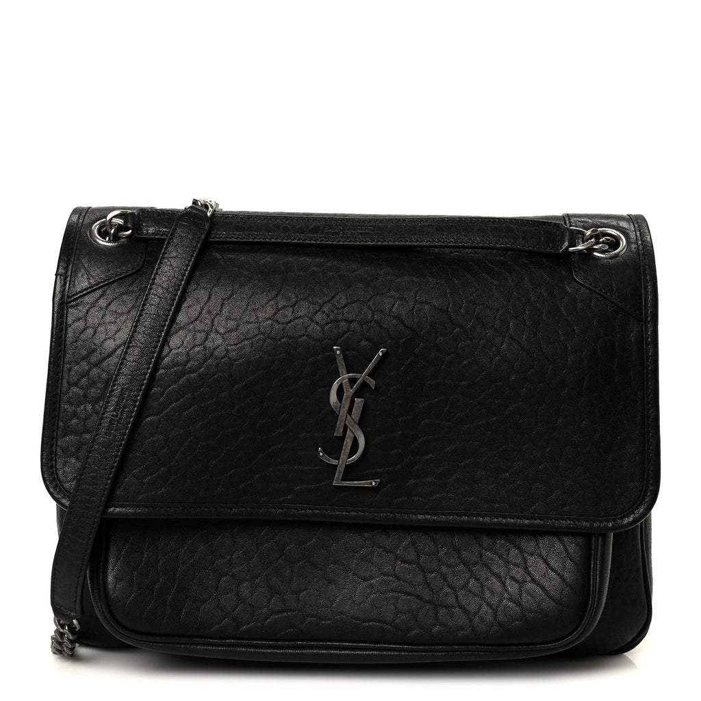 Grained Lambskin Monogram Large Niki Chain Satchel Black