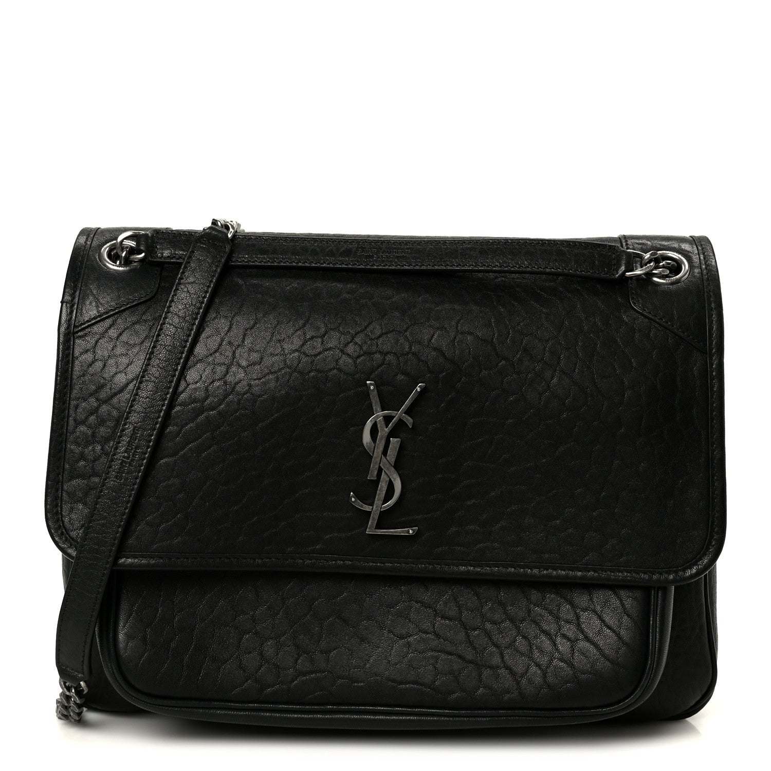 Grained Lambskin Monogram Large Niki Chain Satchel Black
