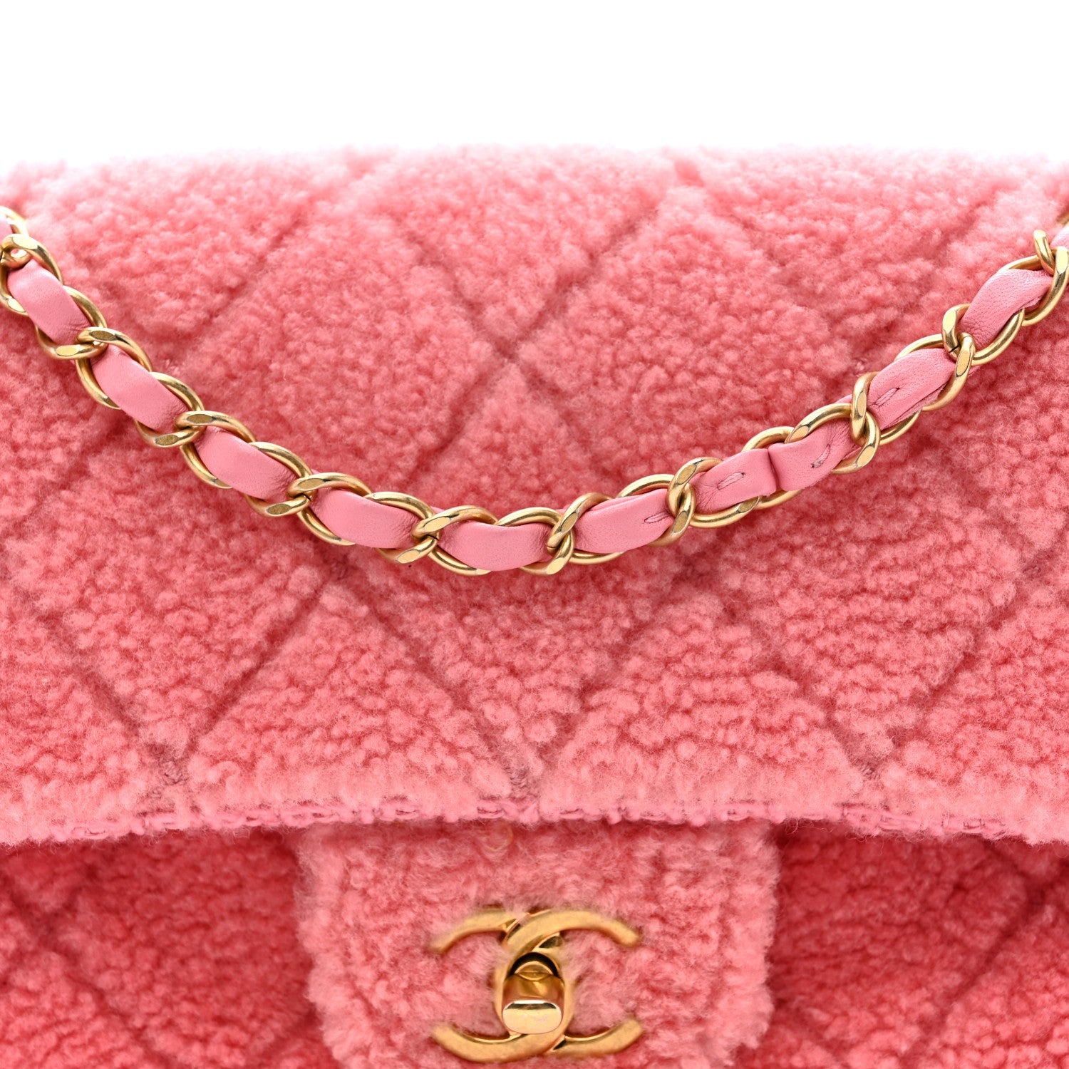 Shearling Tweed Quilted Medium Flap Bag Light Pink