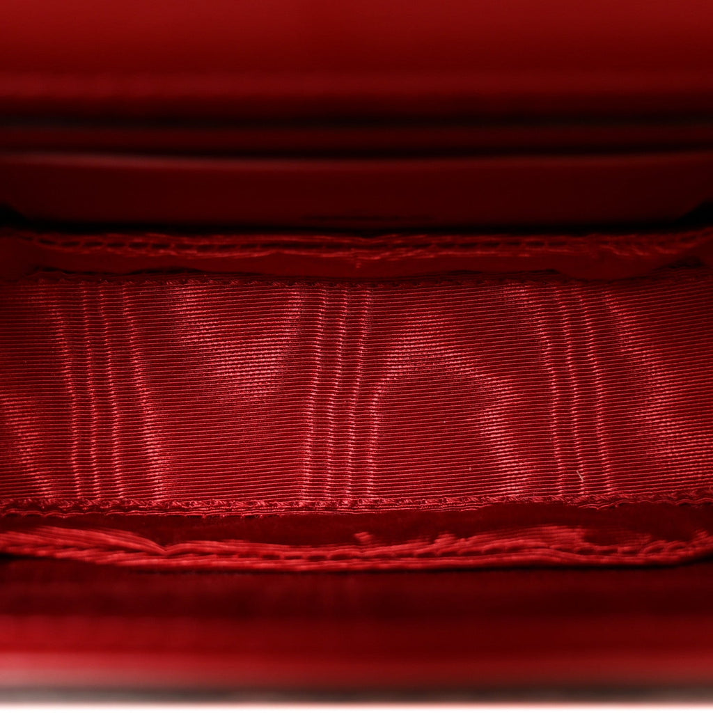 Moire Fabric Calfskin Rhinestone Monogram Monochrome Lizard Embossed Mini Bamboo 1947 Top Handle Chain Bag Red