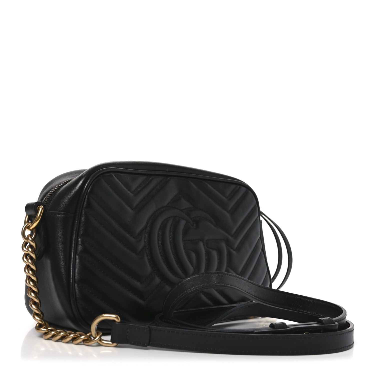 Calfskin Matelasse Small GG Marmont Chain Shoulder Bag Black