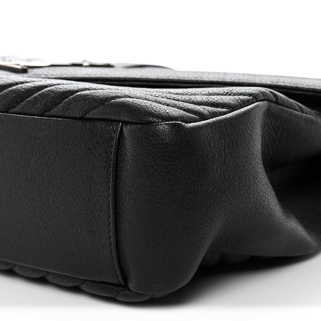 Sheepskin Matelasse Chevron Monogram Large College Satchel Black
