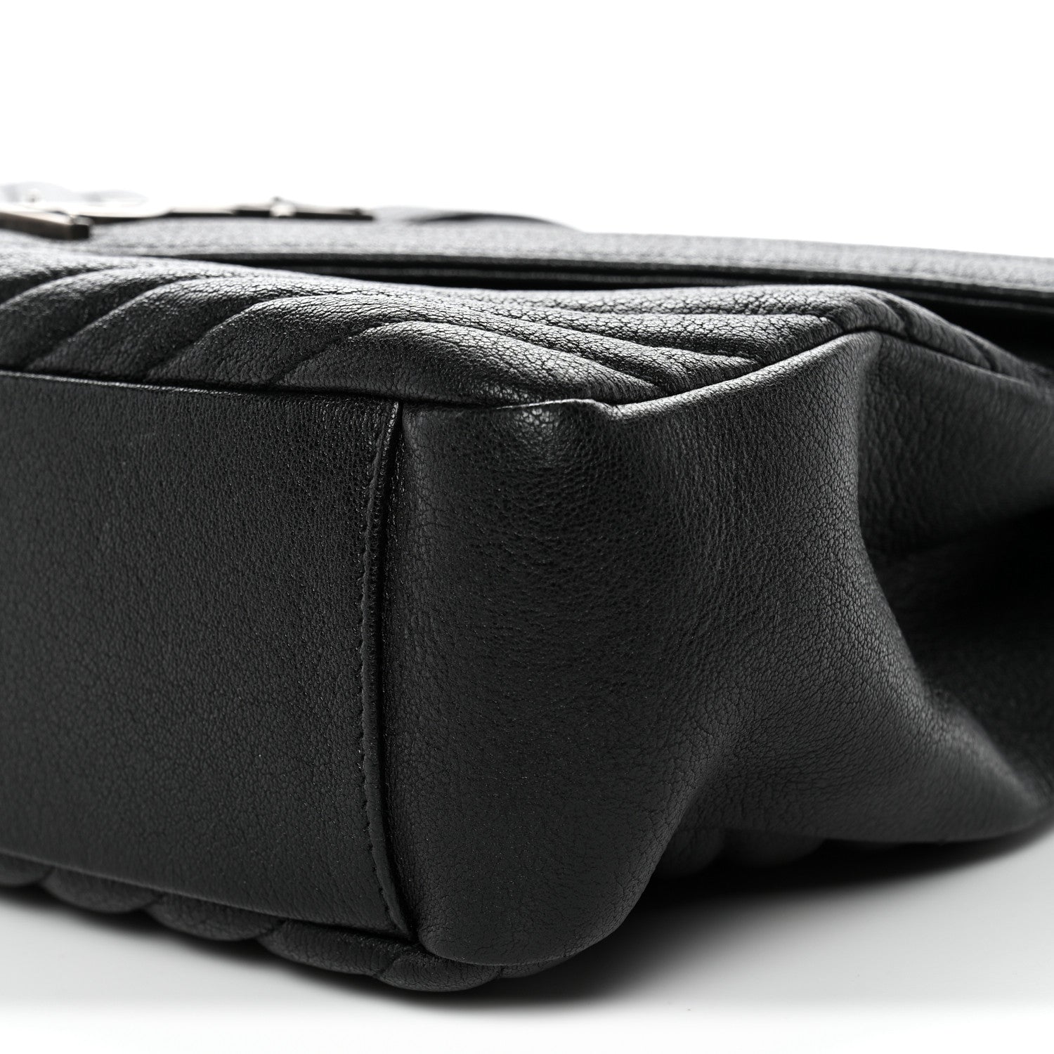 Sheepskin Matelasse Chevron Monogram Large College Satchel Black