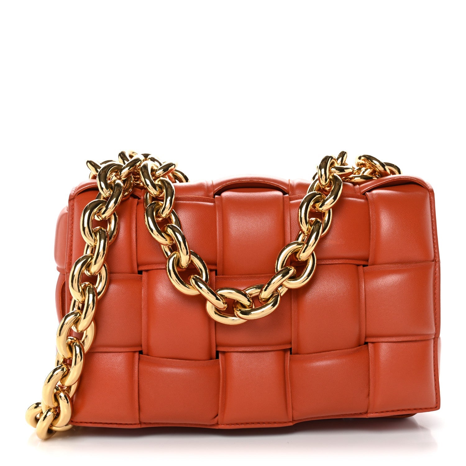 Lambskin Maxi Intreccio Padded Chain Cassette Crossbody Bag Clay