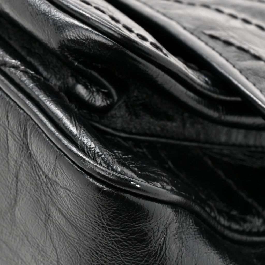 Crinkled Calfskin Matelasse Monogram Medium Niki Chain Satchel Black