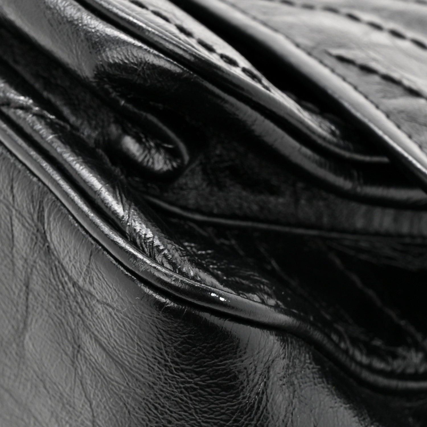 Crinkled Calfskin Matelasse Monogram Medium Niki Chain Satchel Black