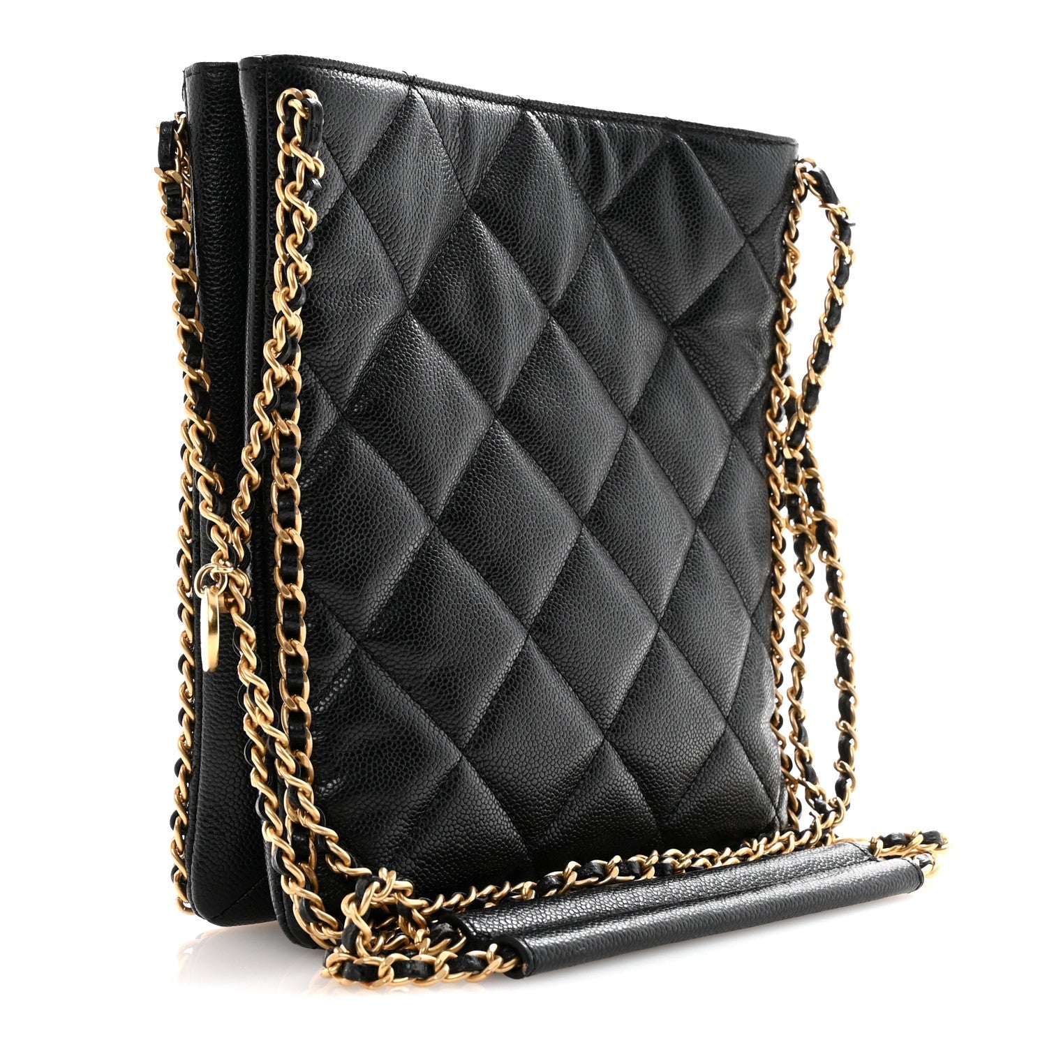Caviar Quilted Mini Never Ending Chain Tote Black