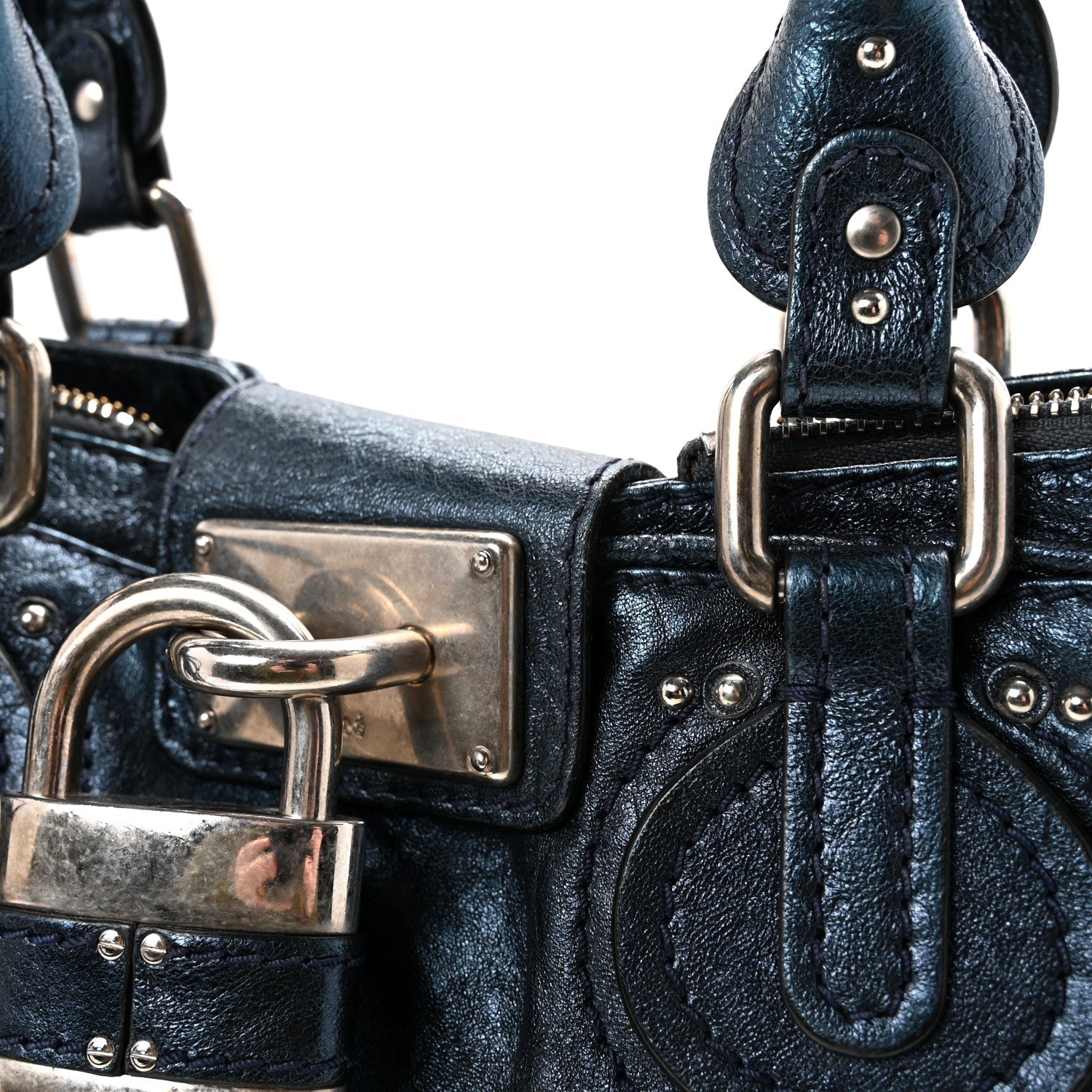 Metallic Calfskin Large Paddington Tote Blue