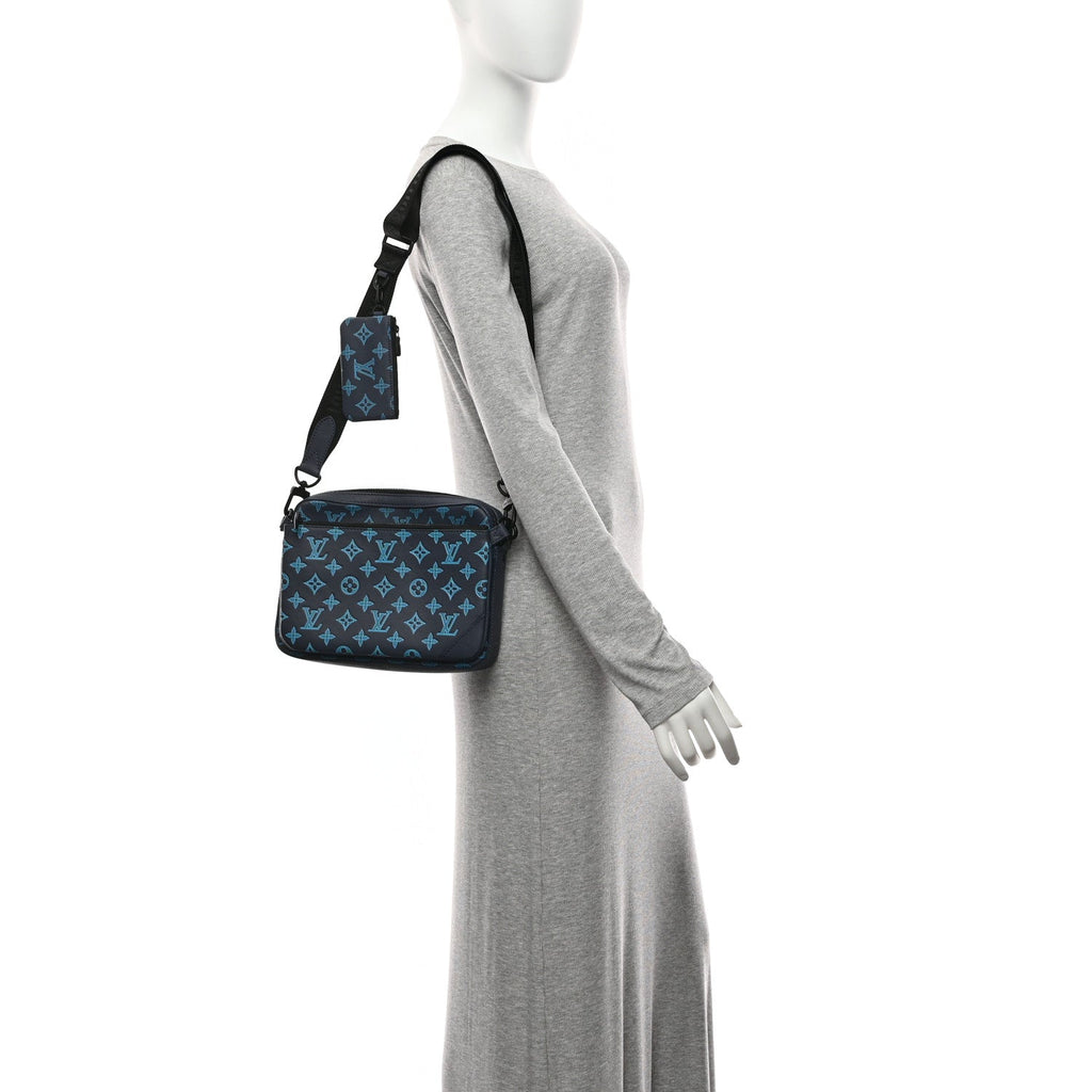 Calfskin Monogram Shadow Trio Messenger Navy River Blue