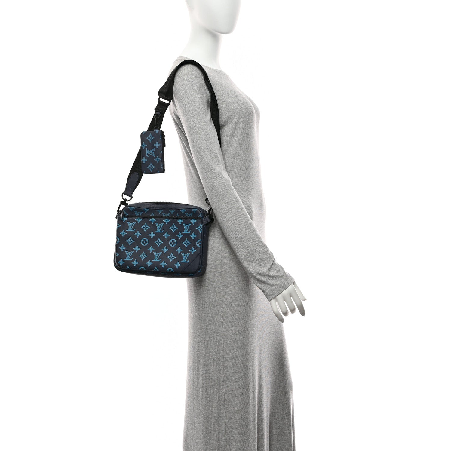 Calfskin Monogram Shadow Trio Messenger Navy River Blue