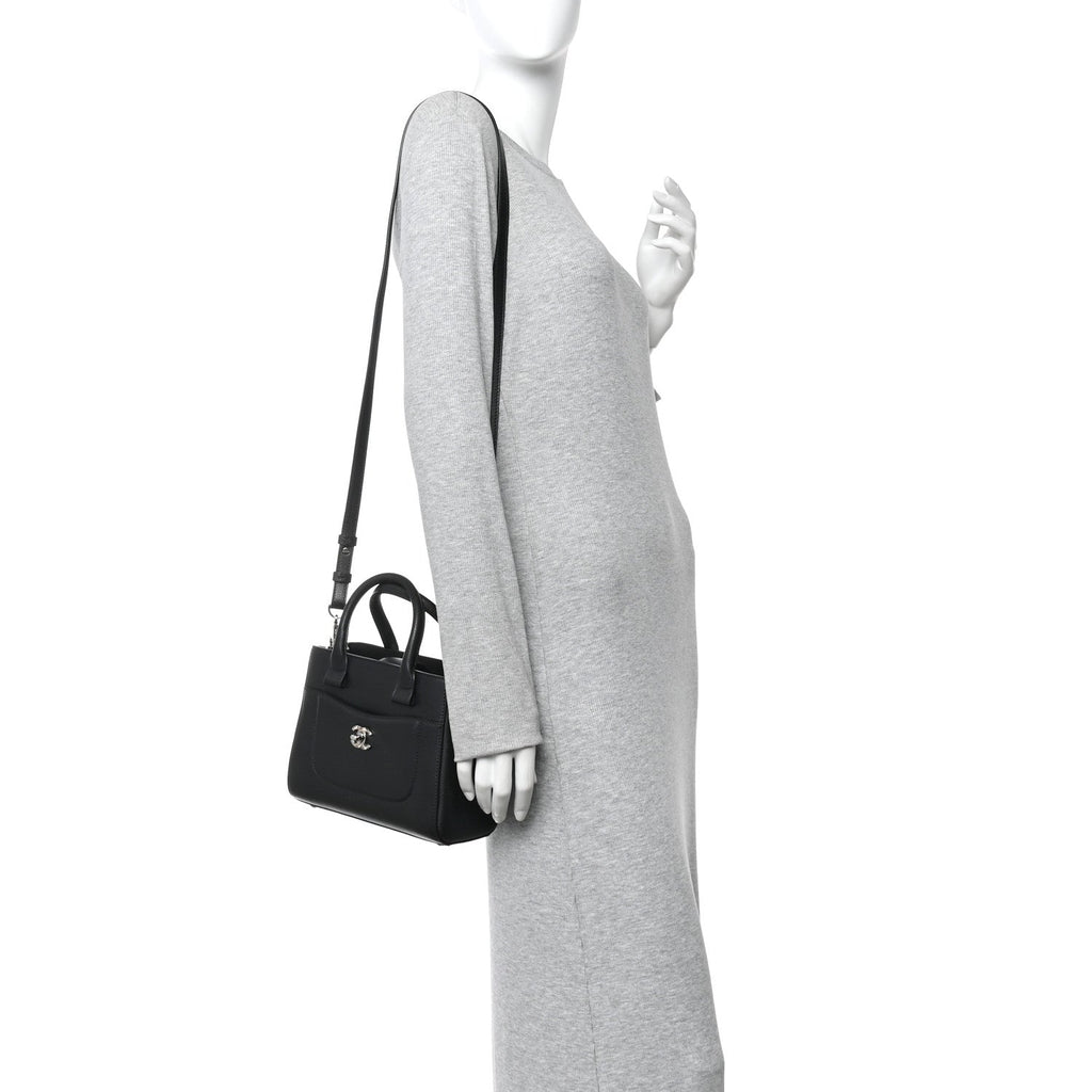 Grained Calfskin Mini Neo Executive Shopper Tote Black