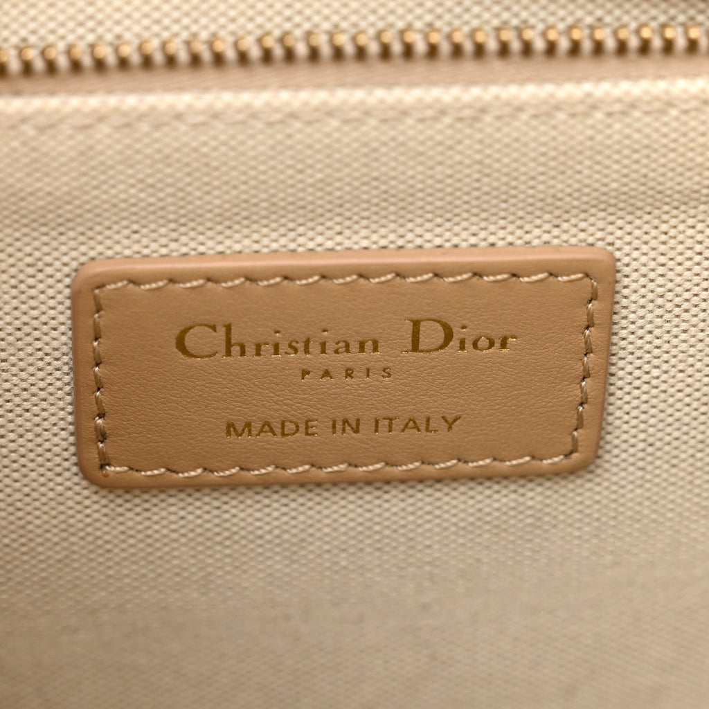 Canvas Calfskin Embroidered Small Plan De Paris Book Tote With Strap Beige