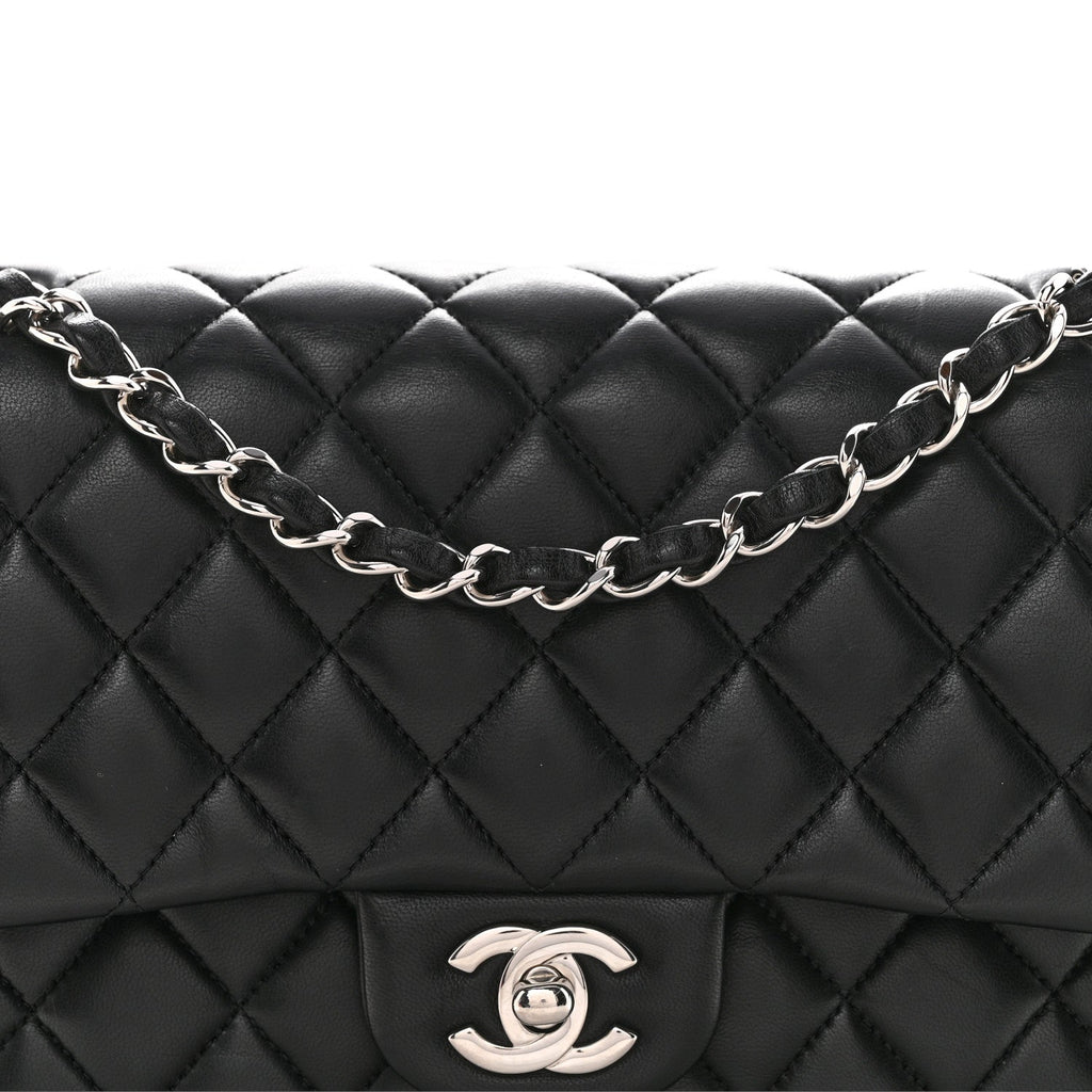 Lambskin Quilted Medium Double Flap Black