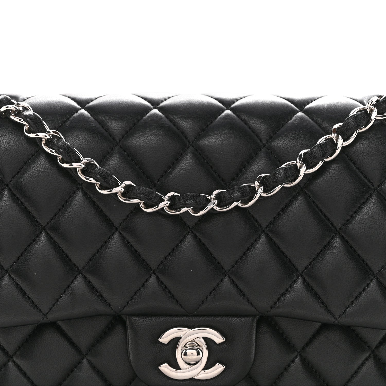 Lambskin Quilted Medium Double Flap Black